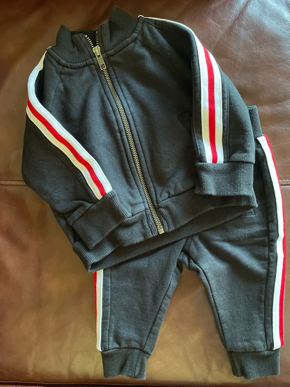 Crazy 8 Black Sweatpants & Jogger Set with Red and White Stripes
